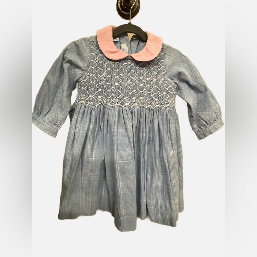 ANAVINI VELANI GIRLS SMOCKED DRESS WITH COLLAR